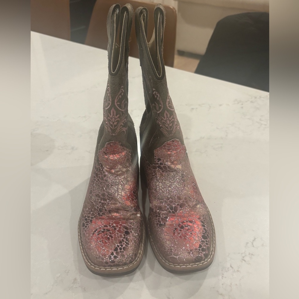 Girls YOUTH OLD WEST PINK SQUARE TOE BOOTS